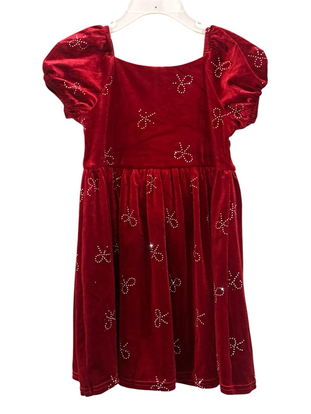 Red Velvet Rhinestone Puff Sleeve Dress Blueberi boulevard 4T